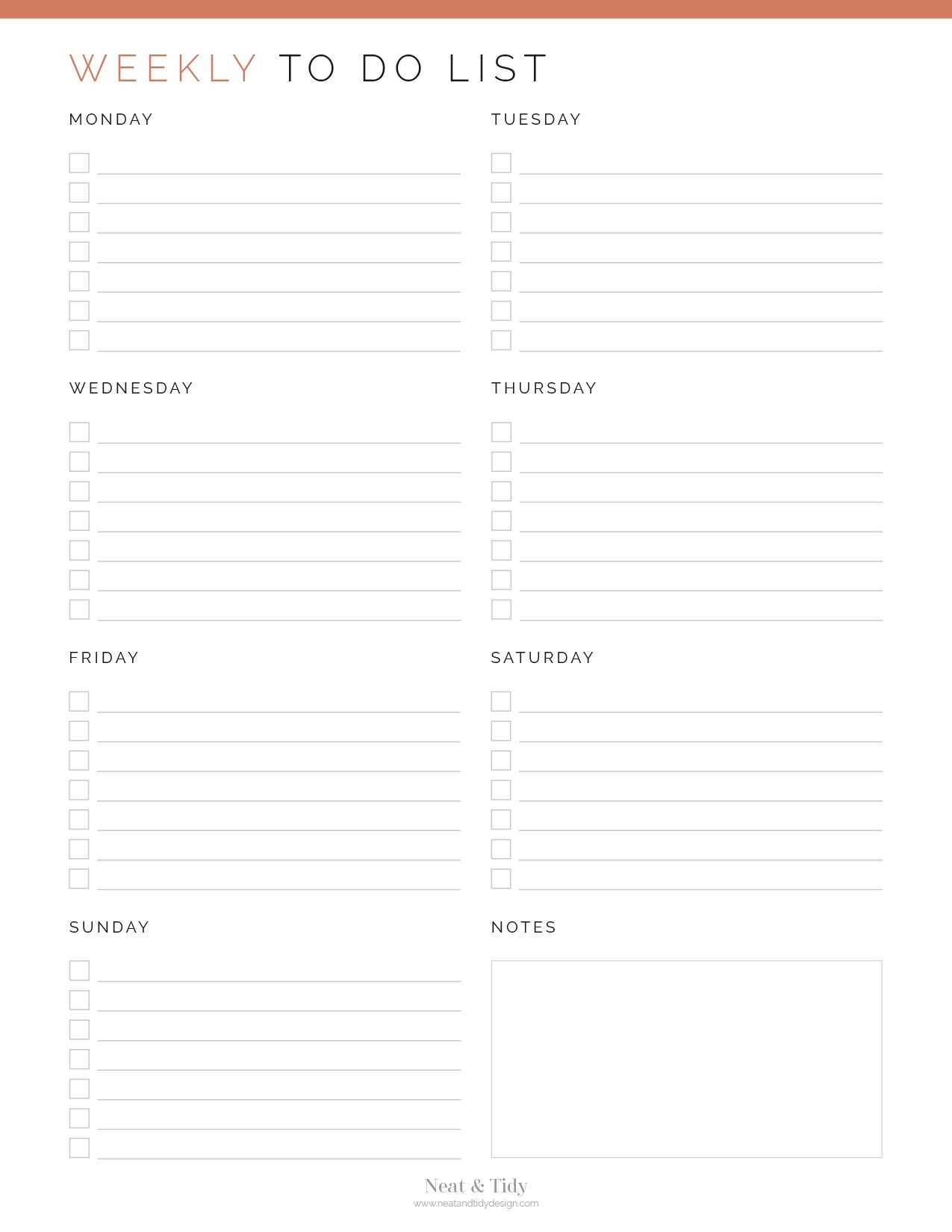 Weekly To Do List - Neat and Tidy Design