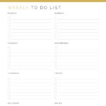 Printable Weekly To Do List with Sunday start in Gold