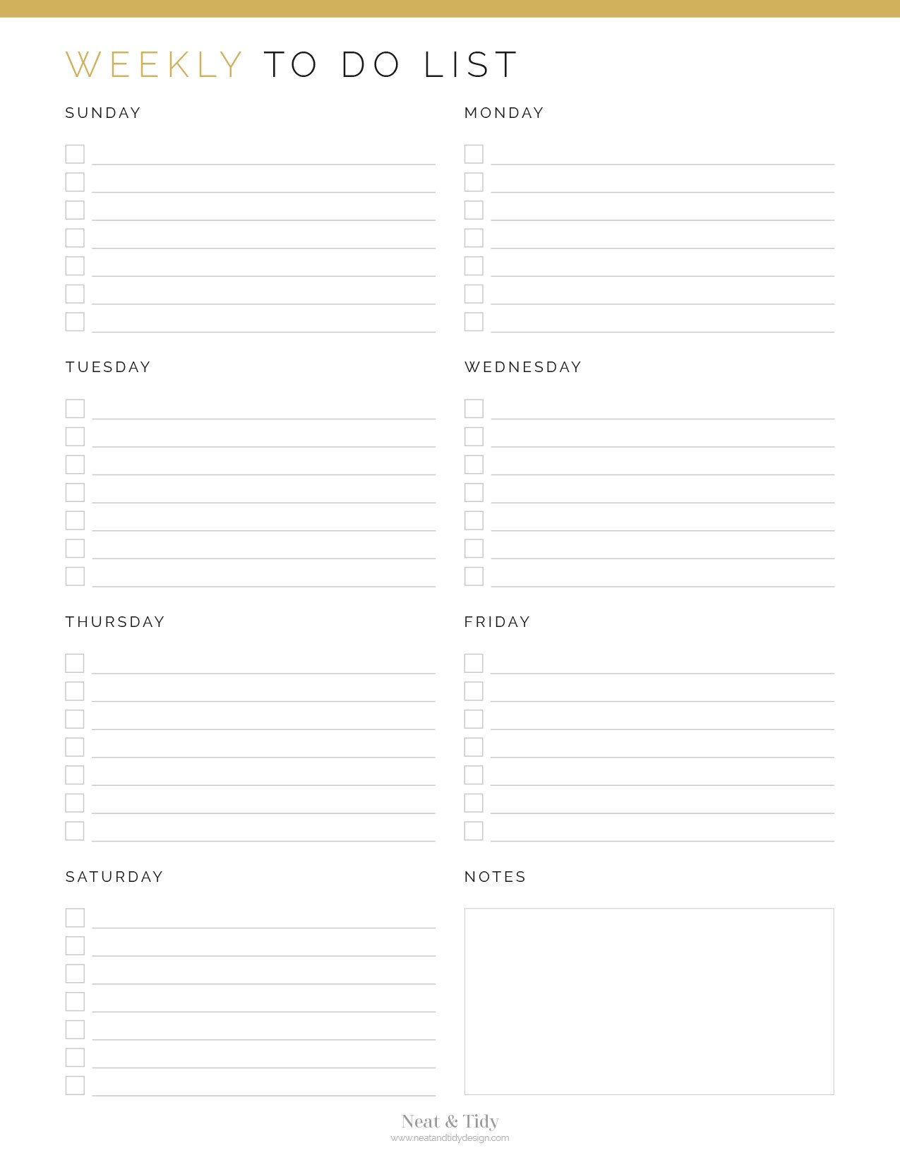 Weekly To Do List - Neat and Tidy Design