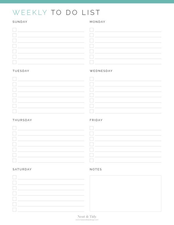 Weekly To Do List - Neat and Tidy Design