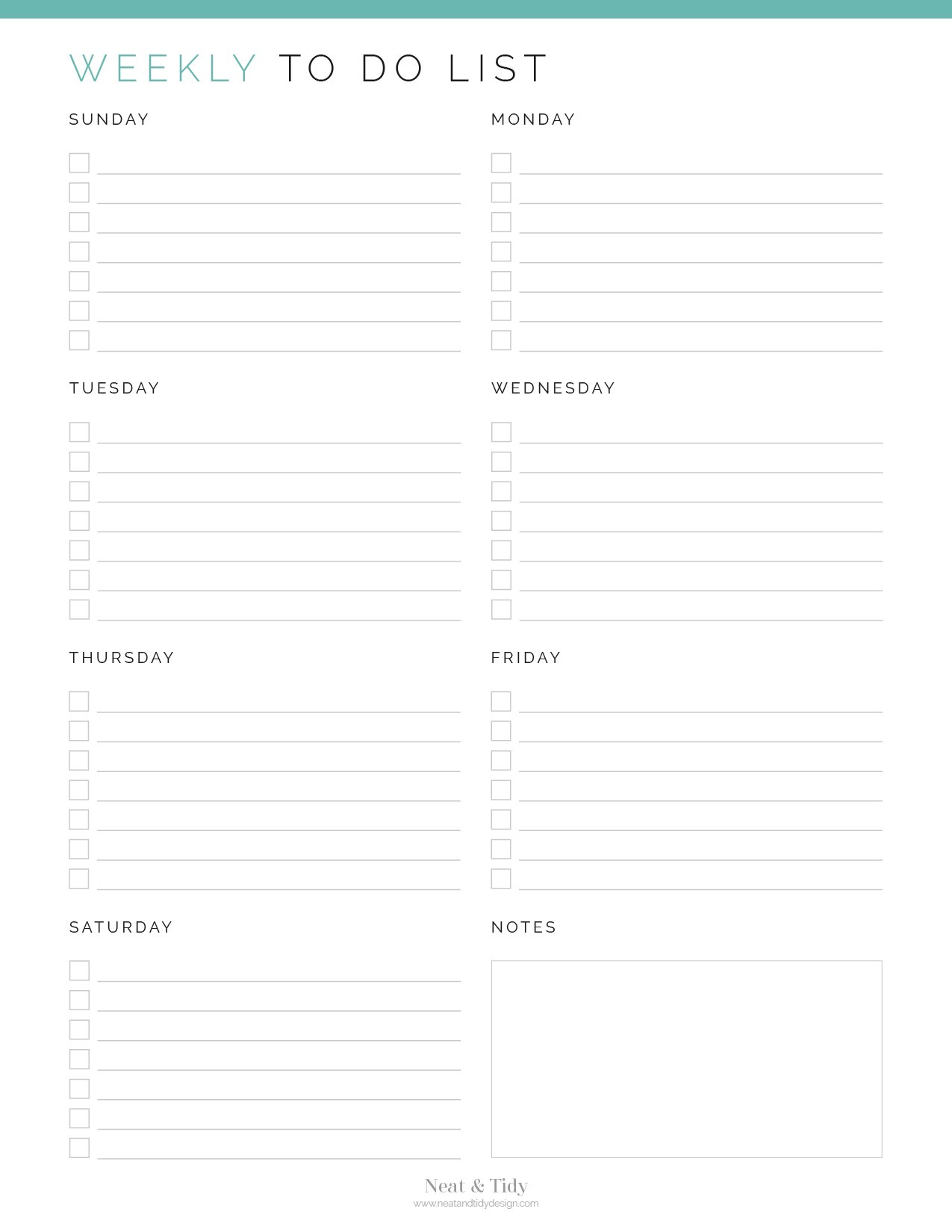 Weekly To Do List - Neat and Tidy Design