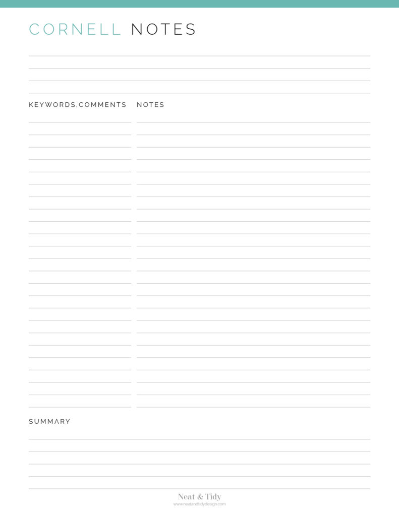 Cornell Notes, lined and unlined versions - Neat and Tidy Design