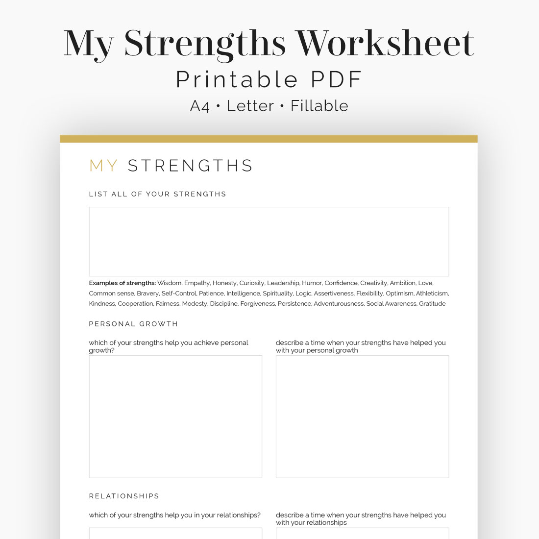 Identifying Strengths Worksheet For Adults