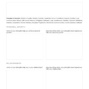 My Strengths Worksheet for self-esteem (page one)