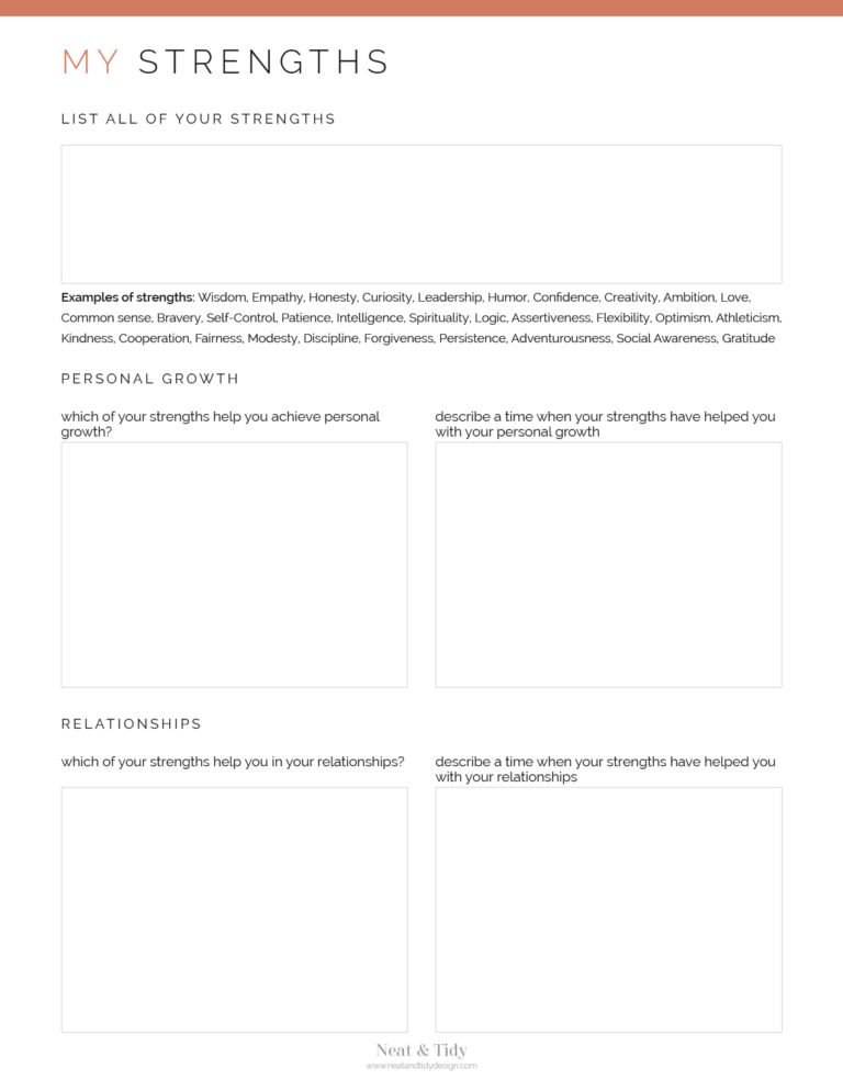 My Strengths Worksheet - Neat and Tidy Design