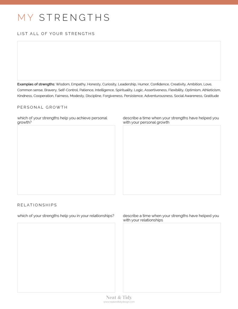 My Strengths Worksheet - Neat and Tidy Design