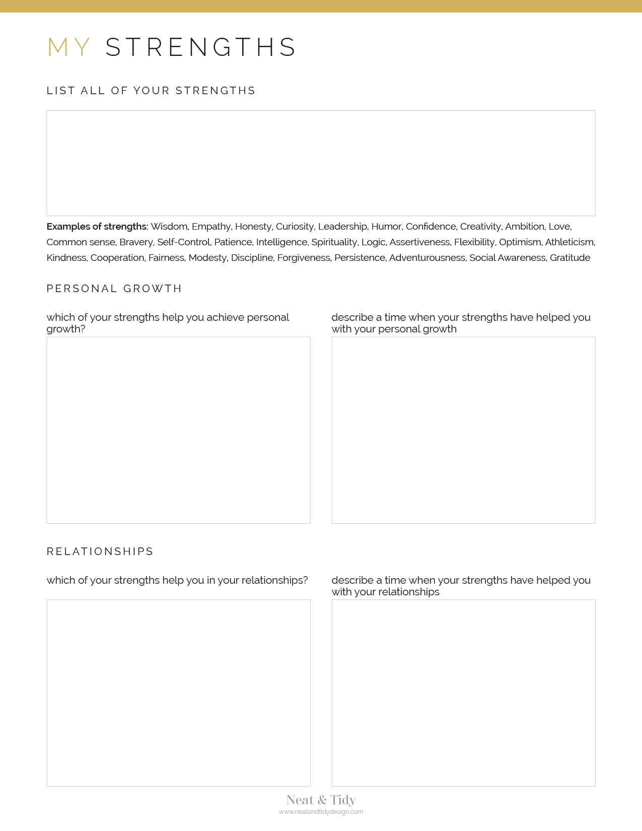 My Strengths Worksheet - Neat and Tidy Design