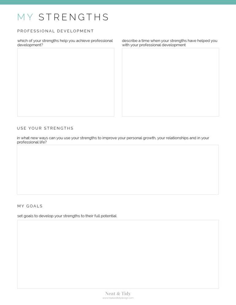 My Strengths Worksheet - Neat and Tidy Design