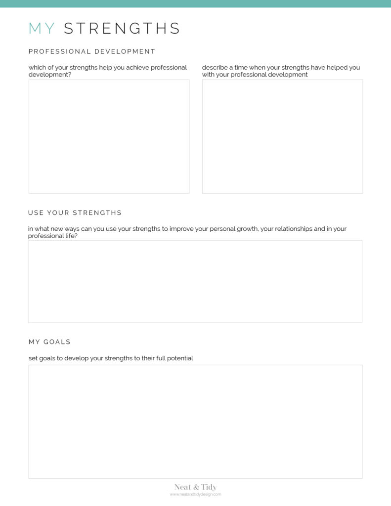 My Strengths Worksheet - Neat and Tidy Design