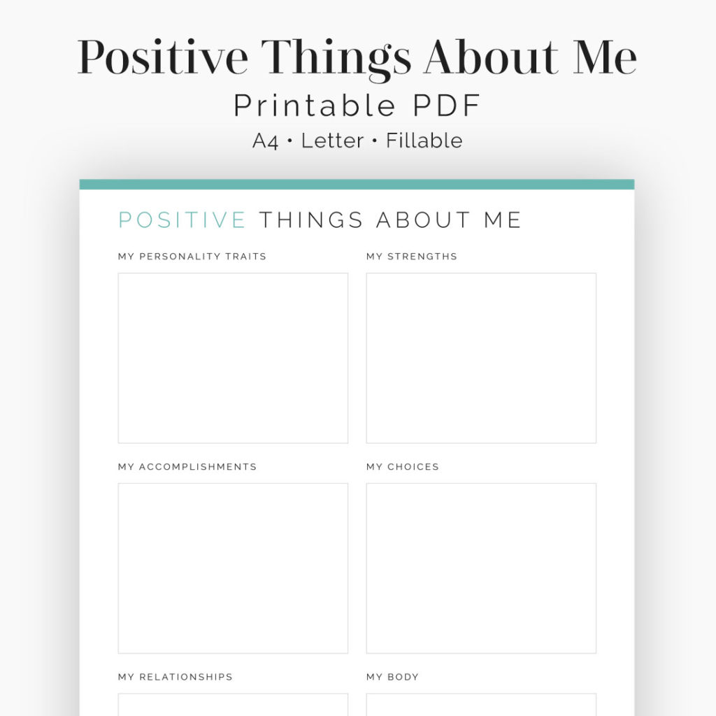 Positive things about me self-esteem worksheet