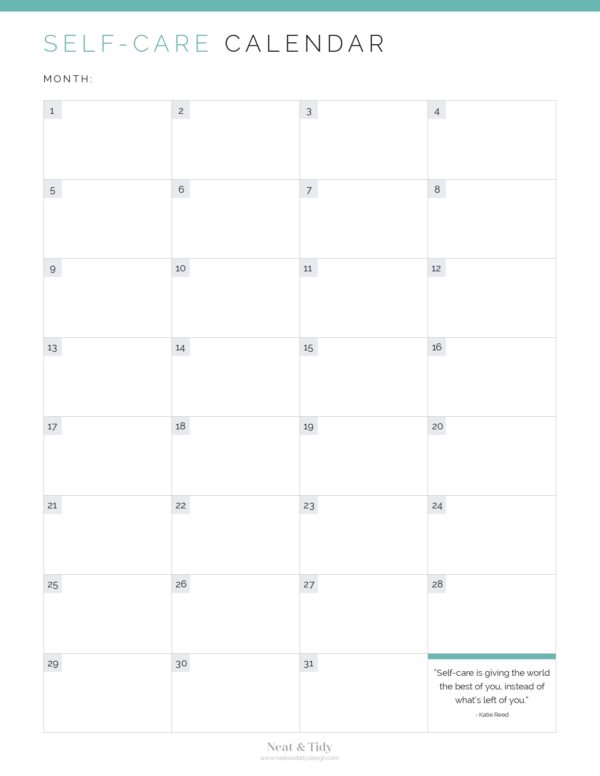 Printable Self Care Calendar