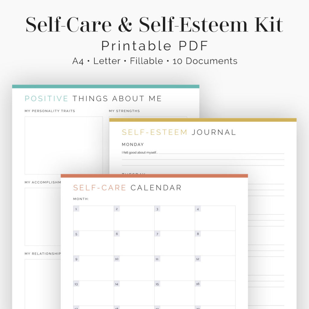 Self-care and self-esteem bundled kit of printable pdf's