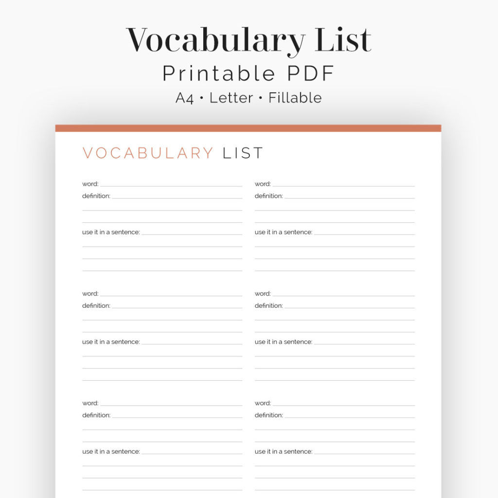 Vocabulary List Template