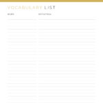 Vocabulary list for language studies - simple layout