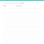 Vocabulary list for language studies - simple layout