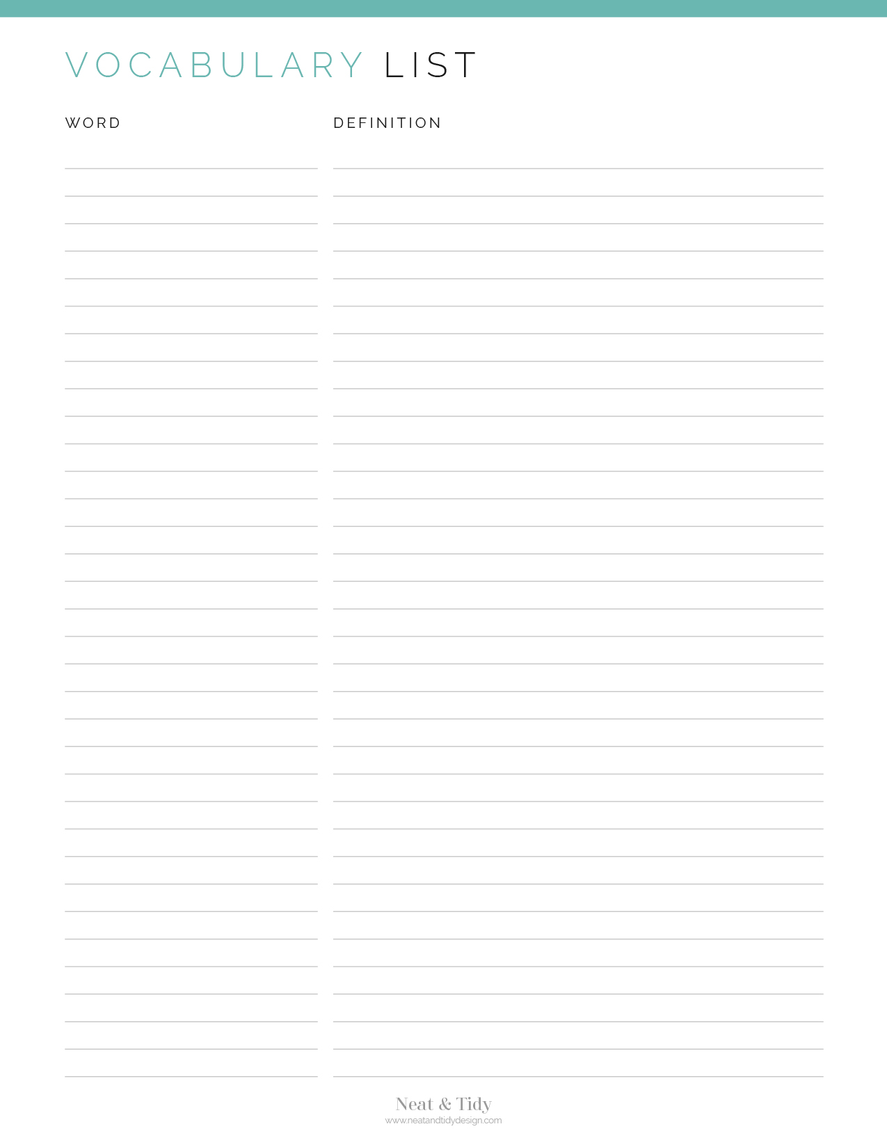 Vocabulary Lists (2 Layouts) Neat and Tidy Design