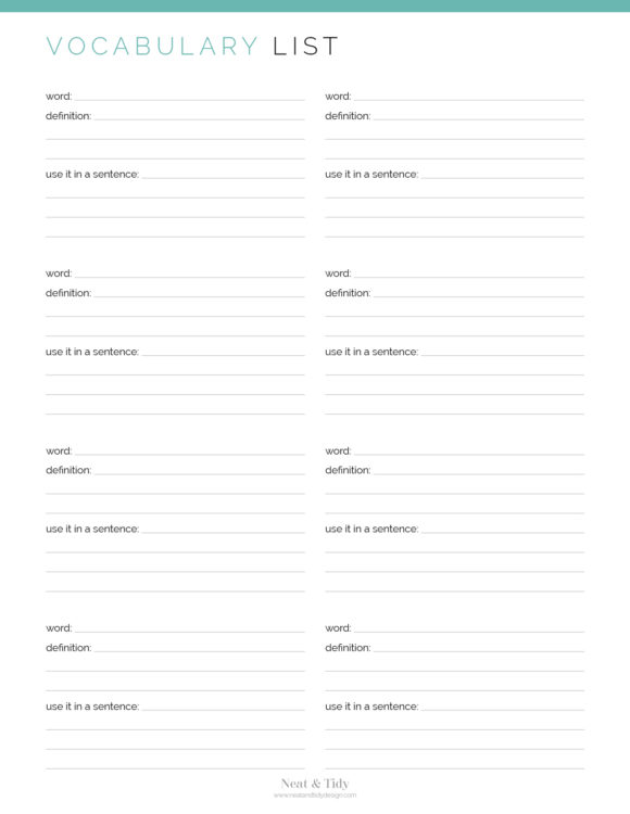 Vocabulary Lists (2 Layouts) - Neat and Tidy Design