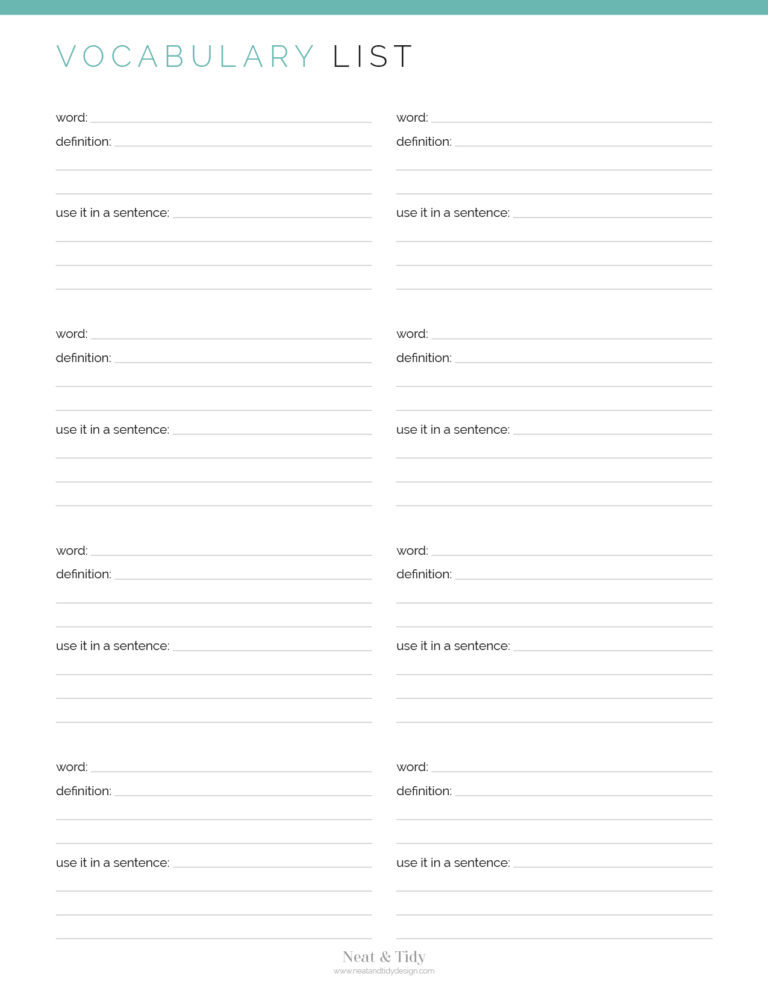 Vocabulary Lists (2 Layouts) - Neat and Tidy Design