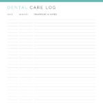 Printable Dental Care Log to track your dental checkups, teeth cleanings and other dental appointments
