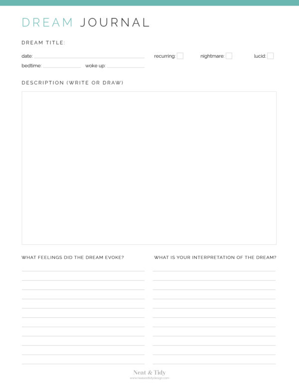 Printable Dream Journal in PDF format