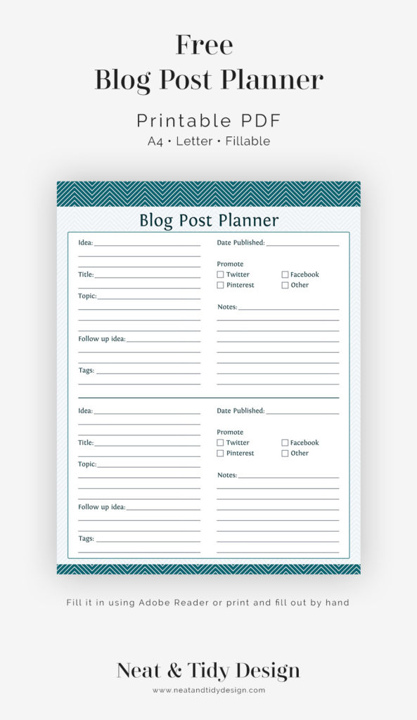 Free printable Blog Post Planner Neat and Tidy Design