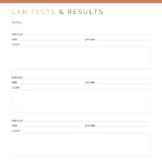 A lab tests results log for medical binder, printable PDF