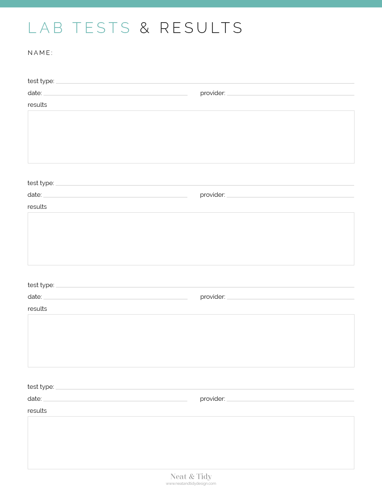 Lab Tests & Results Log (2 layouts) - Neat and Tidy Design