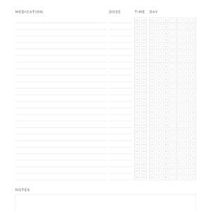 Printable log to track your medications on a weekly basis