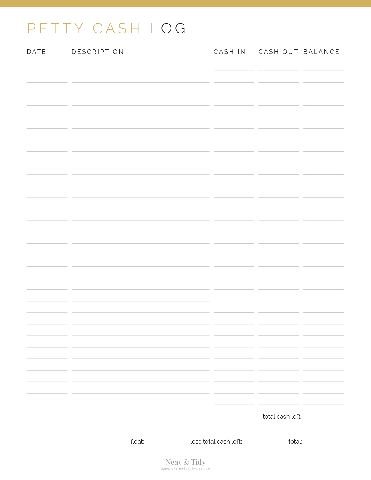 Petty Cash Log - Neat and Tidy Design