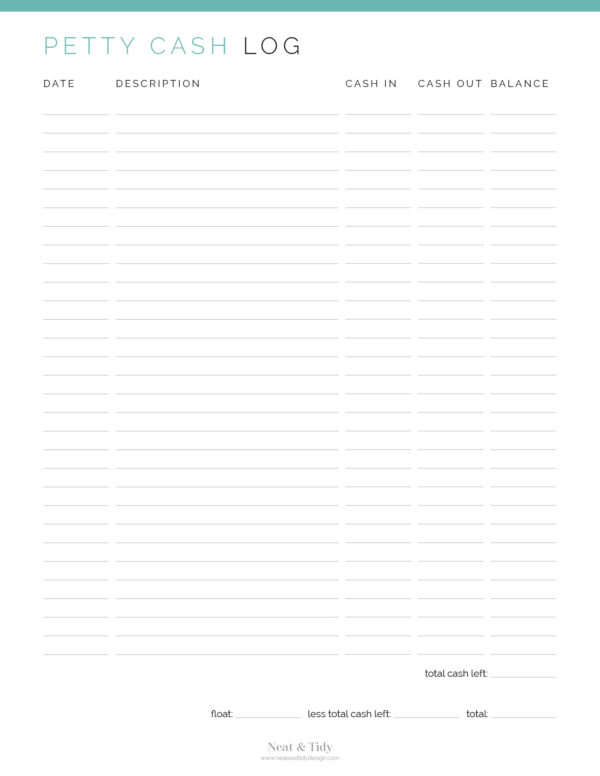 Printable business Petty cash log PDF