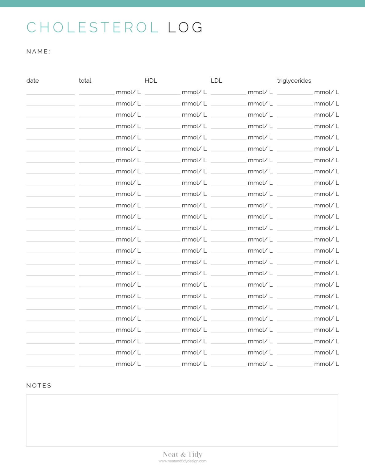 Cholesterol Log - Neat and Tidy Design