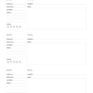 Printable hiking journal for avid hikers to write down all about their adventures