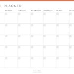 Monthly PDF Meal Planner with Sunday start to the week in coral