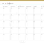 Monthly PDF Meal Planner with Sunday start to the week in gold