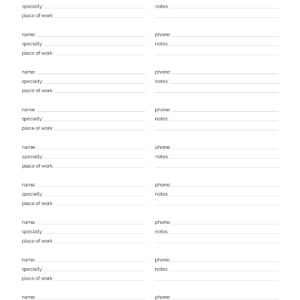 Printable pdf medical contact list