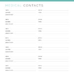 Printable pdf medical contact list