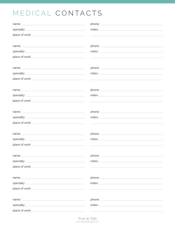 Medical Contacts - Neat and Tidy Design