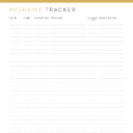 Migraine tracker in printable and fillable PDF format