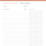 Printable log to track your vitamins and supplements on a weekly basis in coral