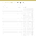 Printable log to track your vitamins and supplements on a weekly basis in gold