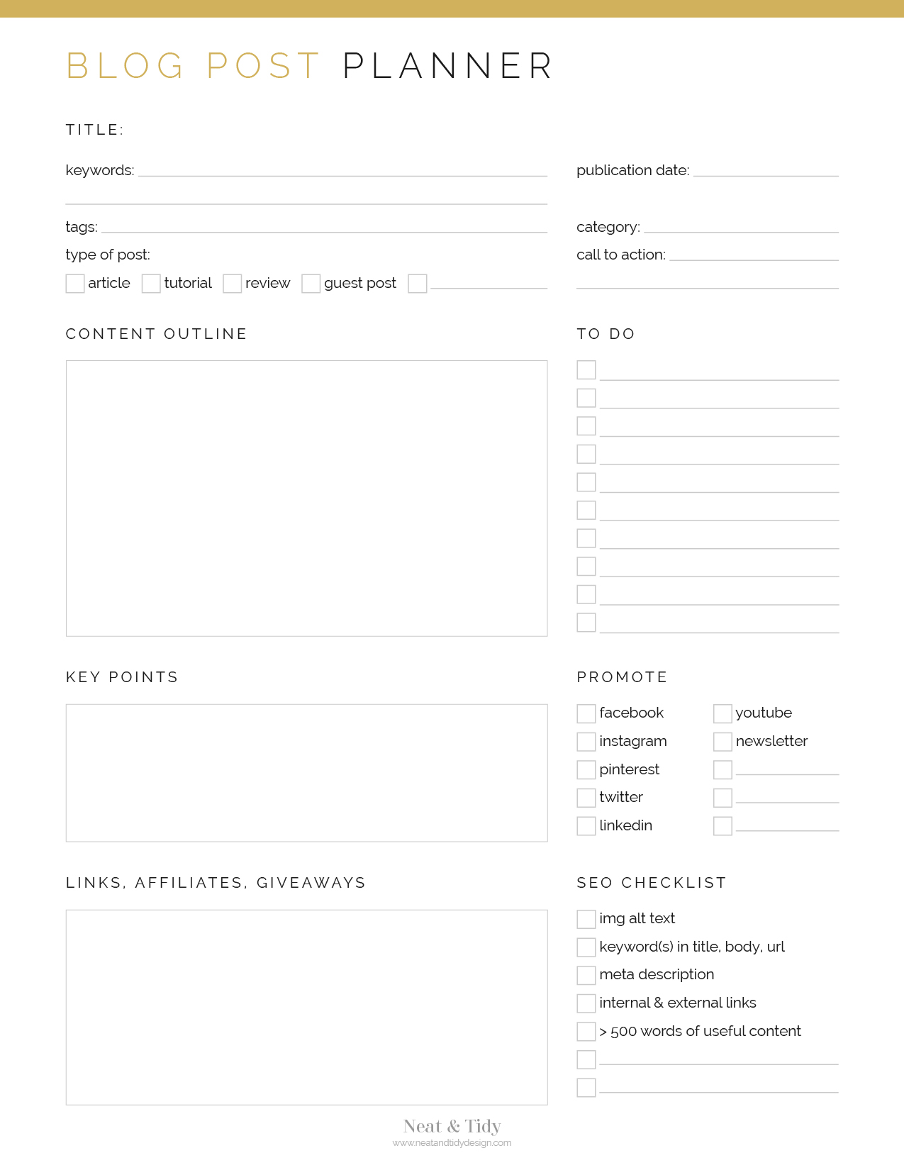 Blog Post Planner - Neat and Tidy Design