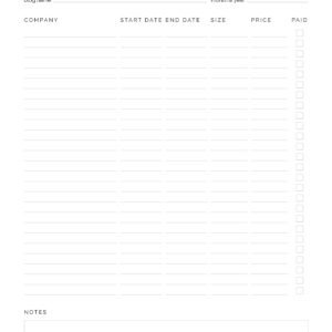 Printable blog advertisers and sponsors log