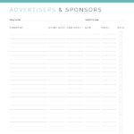 Printable blog advertisers and sponsors log