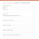 Printable blog and business branding 3 page pdf questionnaire in coral