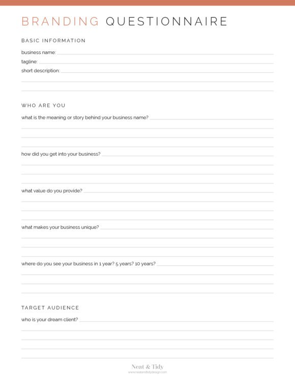 Business Branding Questionnaire - Neat and Tidy Design
