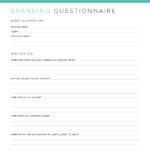 Printable blog and business branding 3 page pdf questionnaire in teal