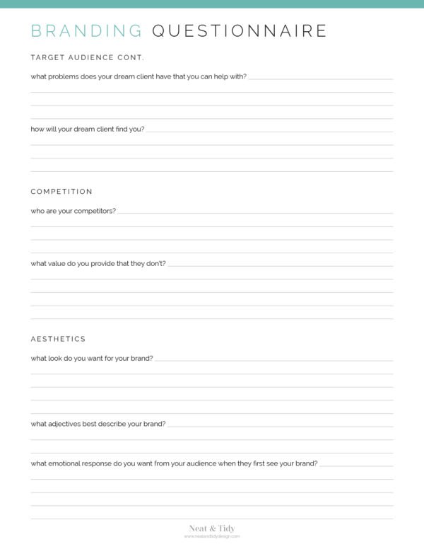 Business Branding Questionnaire - Neat and Tidy Design