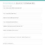 Printable blog and business branding 3 page pdf questionnaire in teal