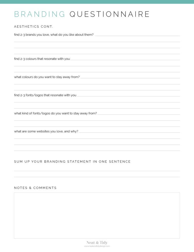 Business Branding Questionnaire - Neat and Tidy Design
