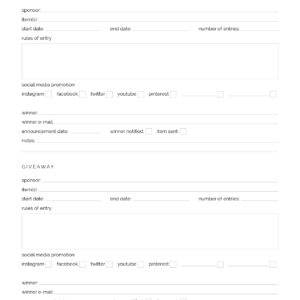 Printable PDF Blog Giveaway Tracker
